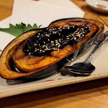 Japanese roasted eggplant with black miso