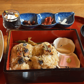 Unagi (eel) Bento lunch set served on the O Cycle Japan route.